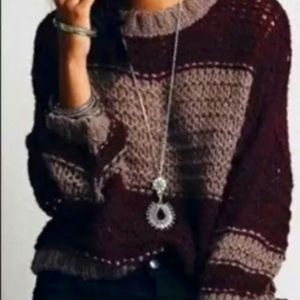 Free People Burgundy Taupe Open Weave Sweater M